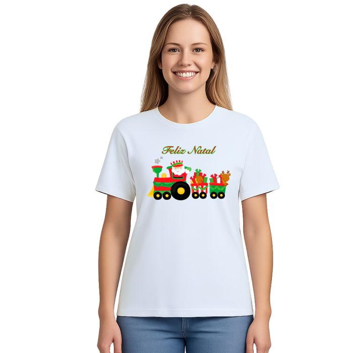 Camiseta Natalina Trenzinho de Natal Personalizada