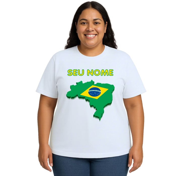 Camiseta Brasil Mapa Com Nome Estampa Personalizada