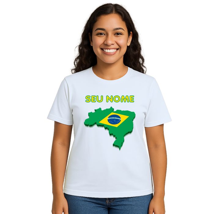 Camiseta Brasil Mapa Com Nome Estampa Personalizada