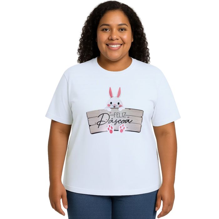 Camiseta Feliz Páscoa Placa Coelhinho Estampa Personalizada