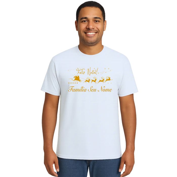Camiseta Feliz Natal Trenó Renas Natalina Personalizada