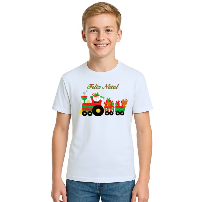 Camiseta Natalina Trenzinho de Natal Personalizada