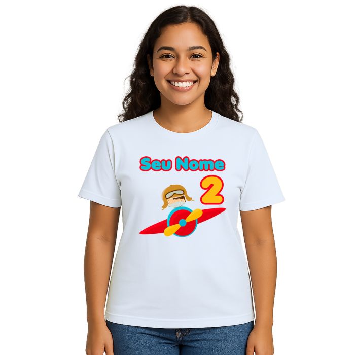 Camiseta Aviador Menino Avião Estampa Personalizada