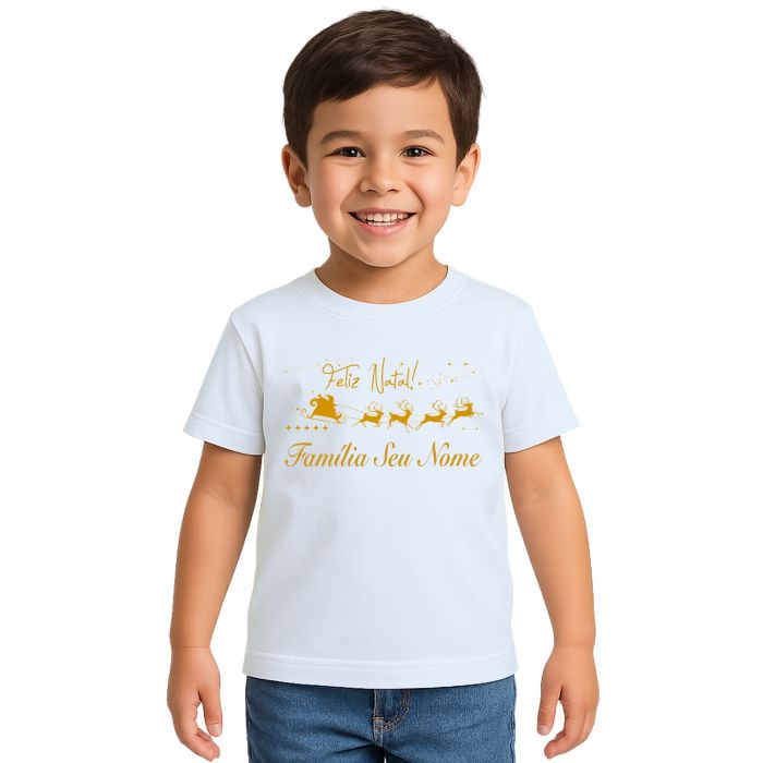 Camiseta Feliz Natal Trenó Renas Natalina Personalizada