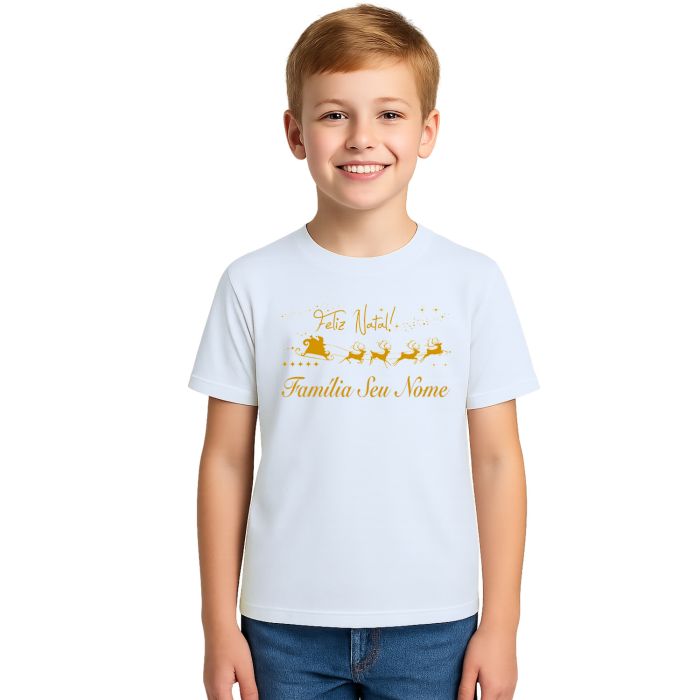Camiseta Feliz Natal Trenó Renas Natalina Personalizada