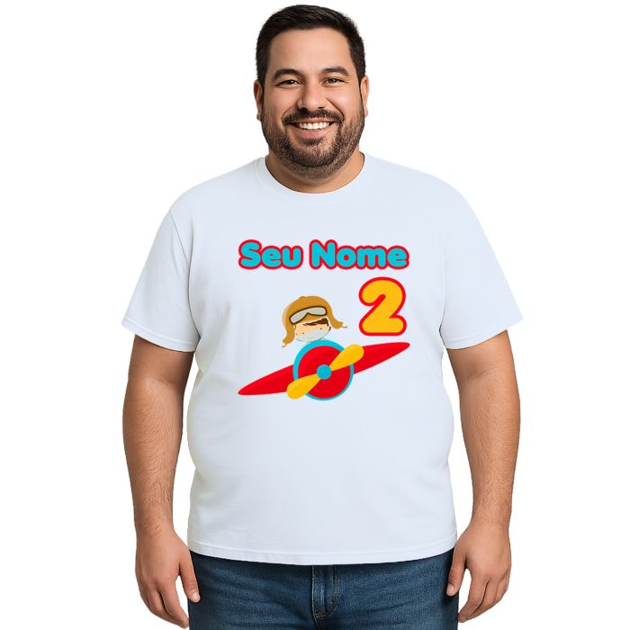 Camiseta Aviador Menino Avião Estampa Personalizada