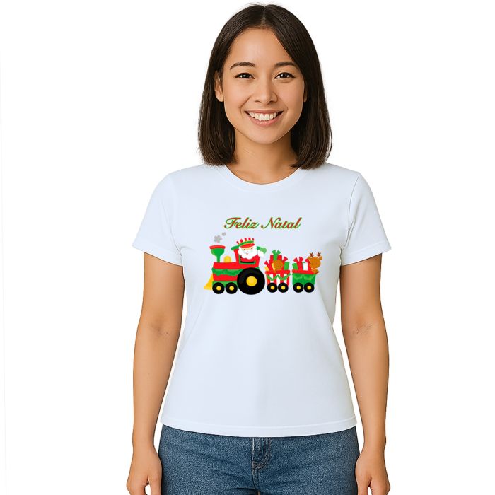 Camiseta Natalina Trenzinho de Natal Personalizada