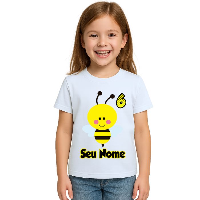 Camiseta Abelha Asas Aniversário Estampa Personalizada