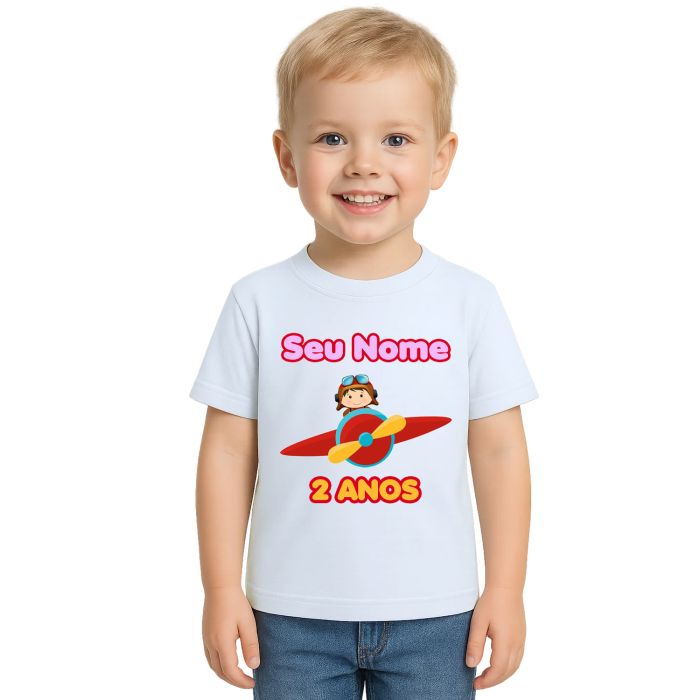 Camiseta Aviadora Girl Avião Festa Estampa Personalizada