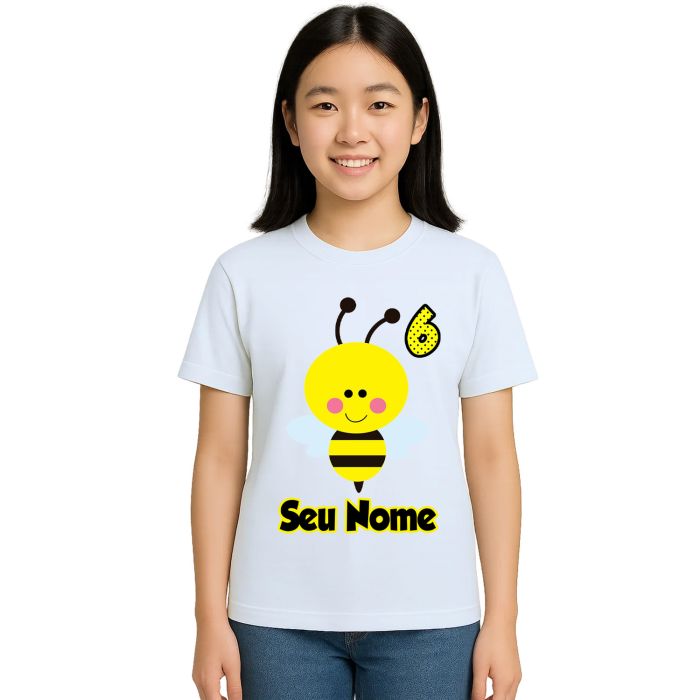 Camiseta Abelha Asas Aniversário Estampa Personalizada