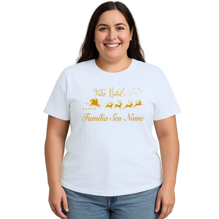 Camiseta Feliz Natal Trenó Renas Natalina Personalizada
