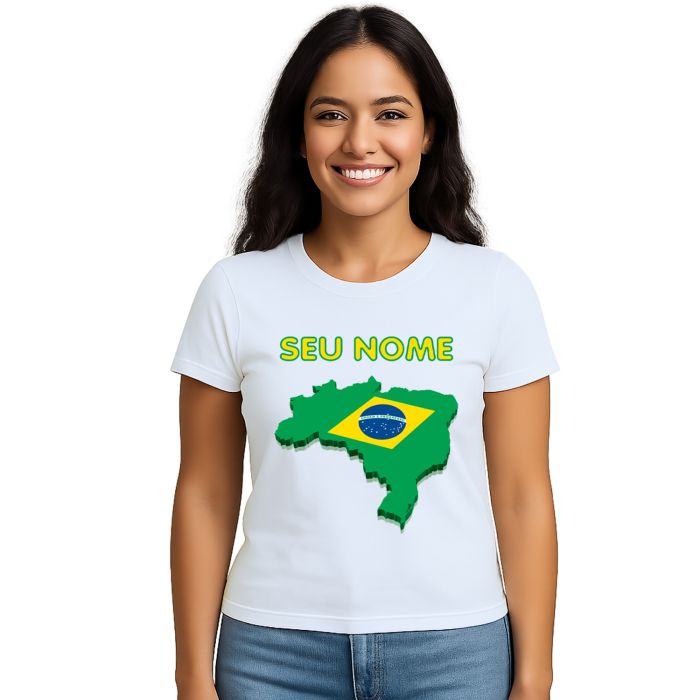 Camiseta Brasil Mapa Com Nome Estampa Personalizada