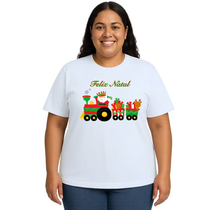Camiseta Natalina Trenzinho de Natal Personalizada