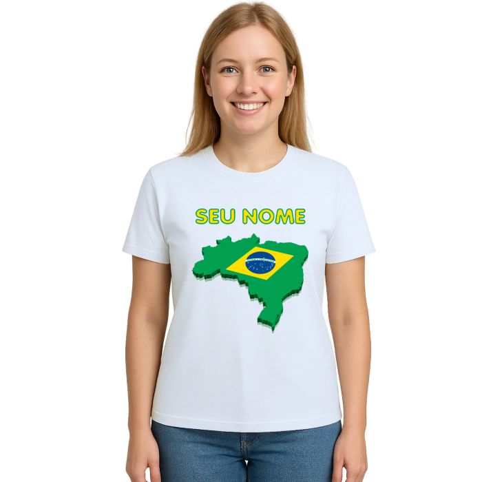 Camiseta Brasil Mapa Com Nome Estampa Personalizada