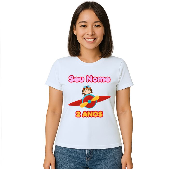 Camiseta Aviadora Girl Avião Festa Estampa Personalizada