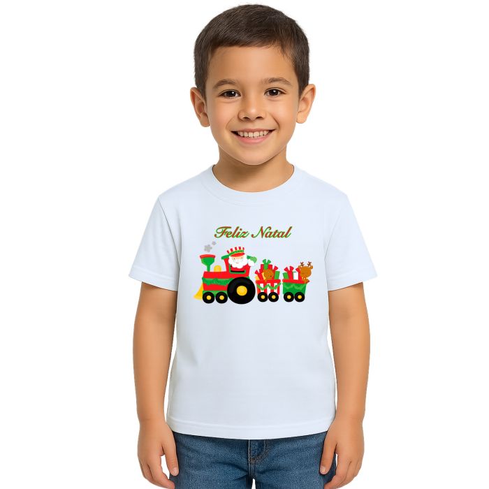 Camiseta Natalina Trenzinho de Natal Personalizada