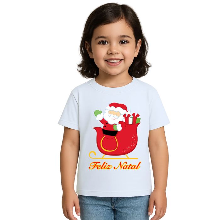 Camiseta Natal Trenó Papai Noel Estampa Personalizada