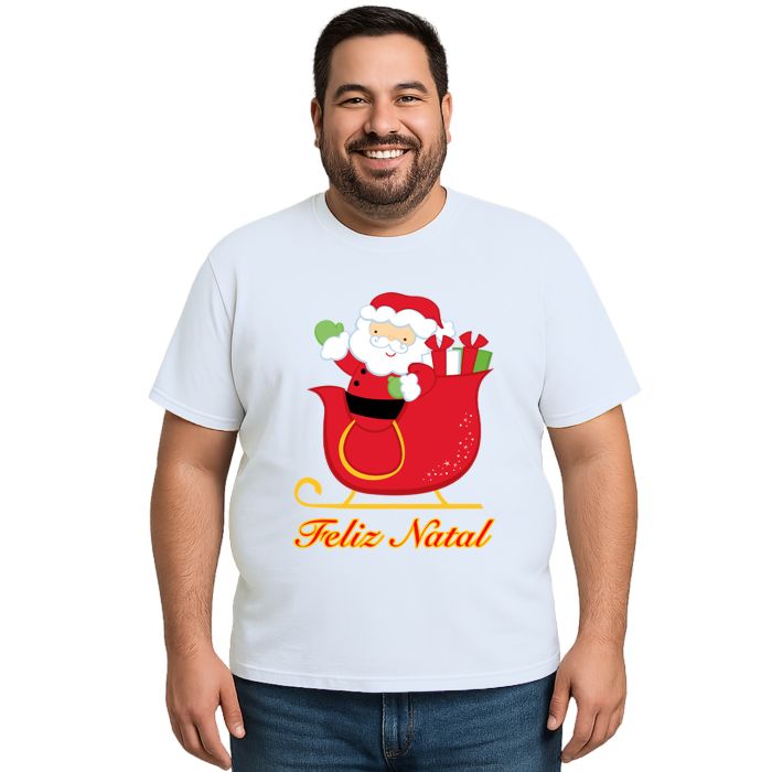 Camiseta Natal Trenó Papai Noel Estampa Personalizada