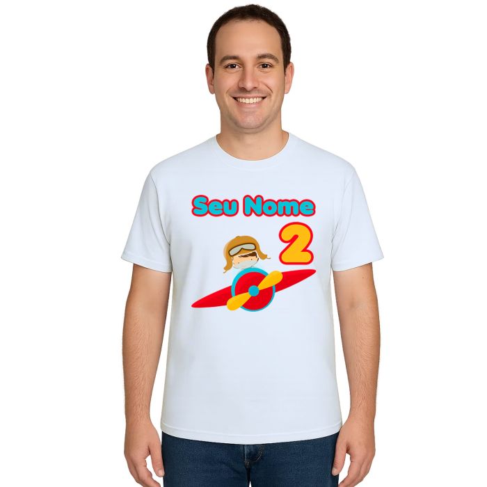 Camiseta Aviador Menino Avião Estampa Personalizada