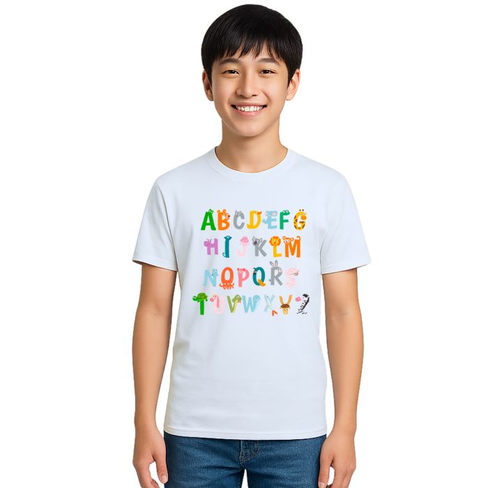 Camiseta Alfabeto Divertido Animais Personalizada