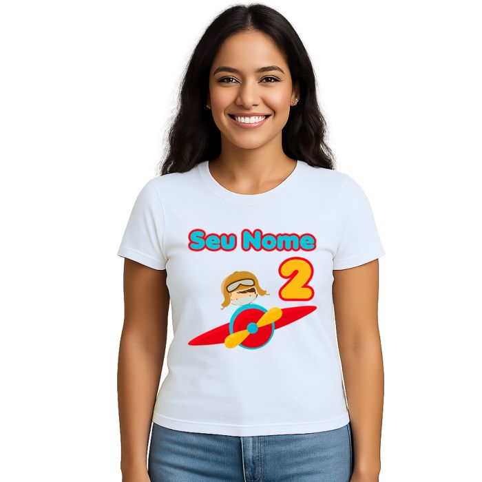 Camiseta Aviador Menino Avião Estampa Personalizada