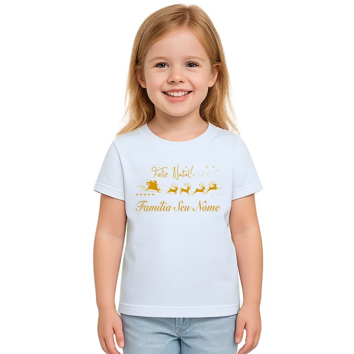 Camiseta Feliz Natal Trenó Renas Natalina Personalizada