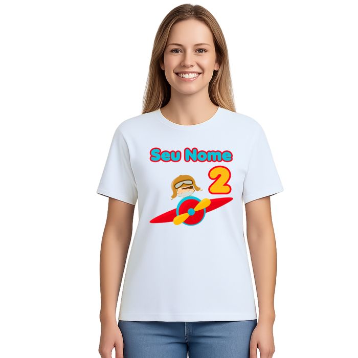 Camiseta Aviador Menino Avião Estampa Personalizada