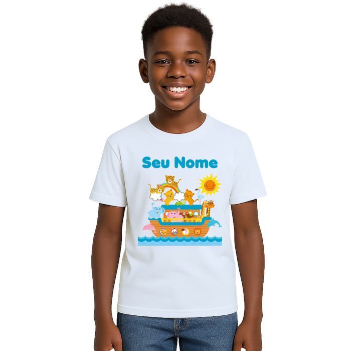 Camiseta Arca de Noé Bichos Menino Personalizada
