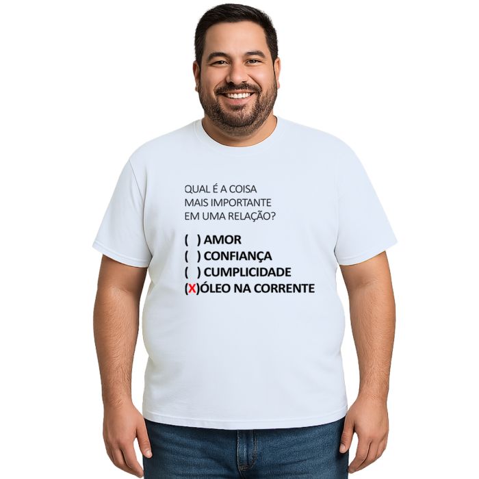 Camiseta Relação Óleo na Corrente Estampa Personalizada