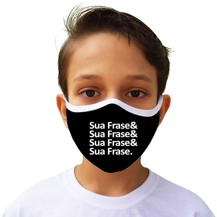 Máscara de Proteção Sua Frase Personalizada Frente Preta