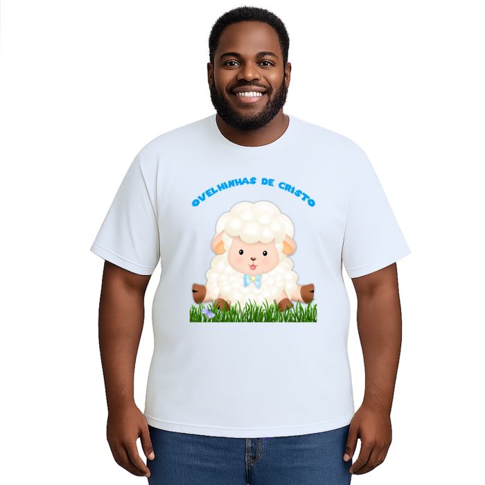 Camiseta Ovelhinhas Cristo Azul Estampa Personalizada