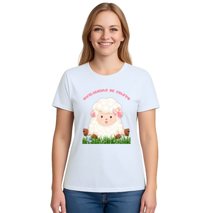 Camiseta Ovelhinhas Cristo Rosa Estampa Personalizada