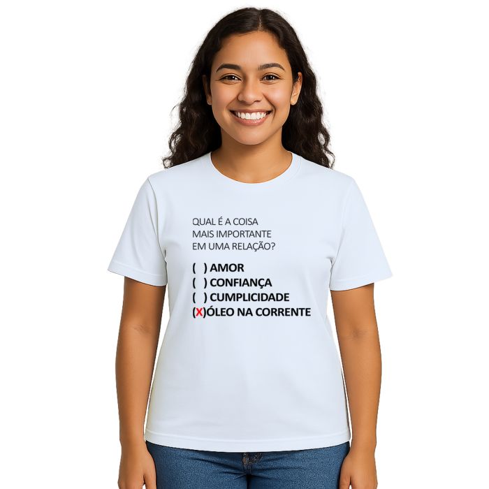 Camiseta Relação Óleo na Corrente Estampa Personalizada