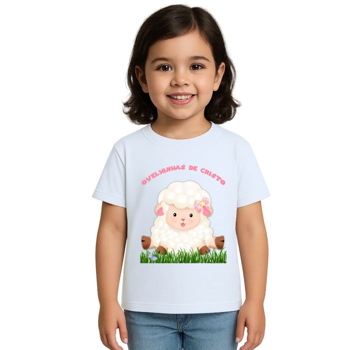 Camiseta Ovelhinhas Cristo Rosa Estampa Personalizada