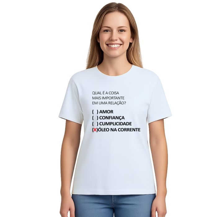 Camiseta Relação Óleo na Corrente Estampa Personalizada