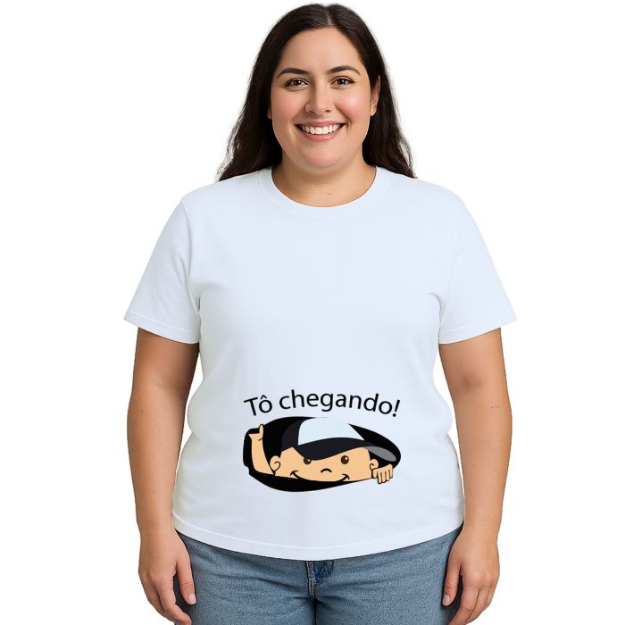Camiseta Bebê na Barriga Tô Chegando Personalizada