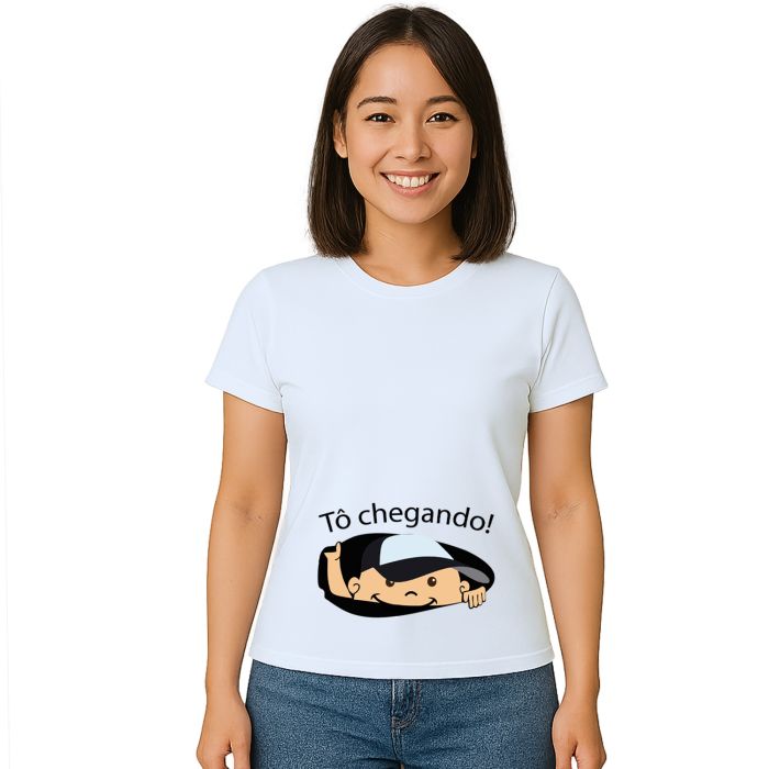 Camiseta Bebê na Barriga Tô Chegando Personalizada