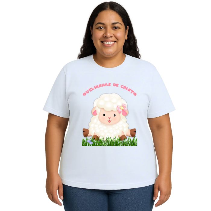 Camiseta Ovelhinhas Cristo Rosa Estampa Personalizada