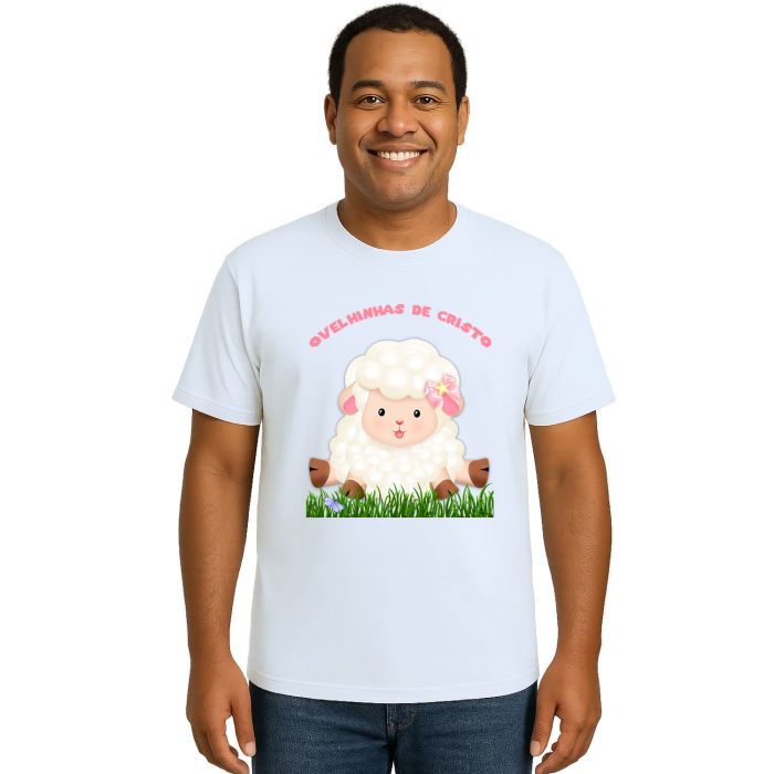 Camiseta Ovelhinhas Cristo Rosa Estampa Personalizada