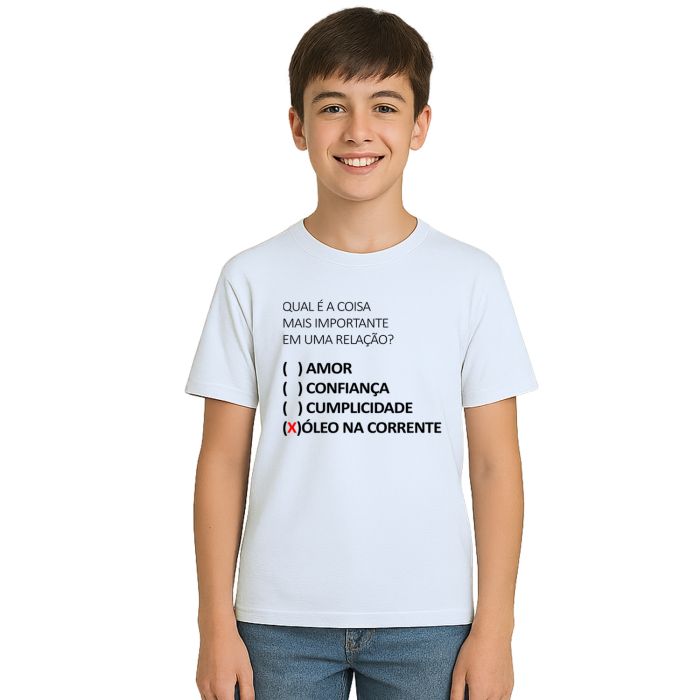 Camiseta Relação Óleo na Corrente Estampa Personalizada