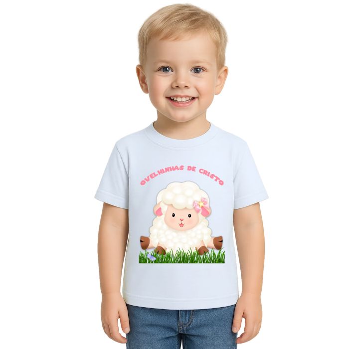 Camiseta Ovelhinhas Cristo Rosa Estampa Personalizada