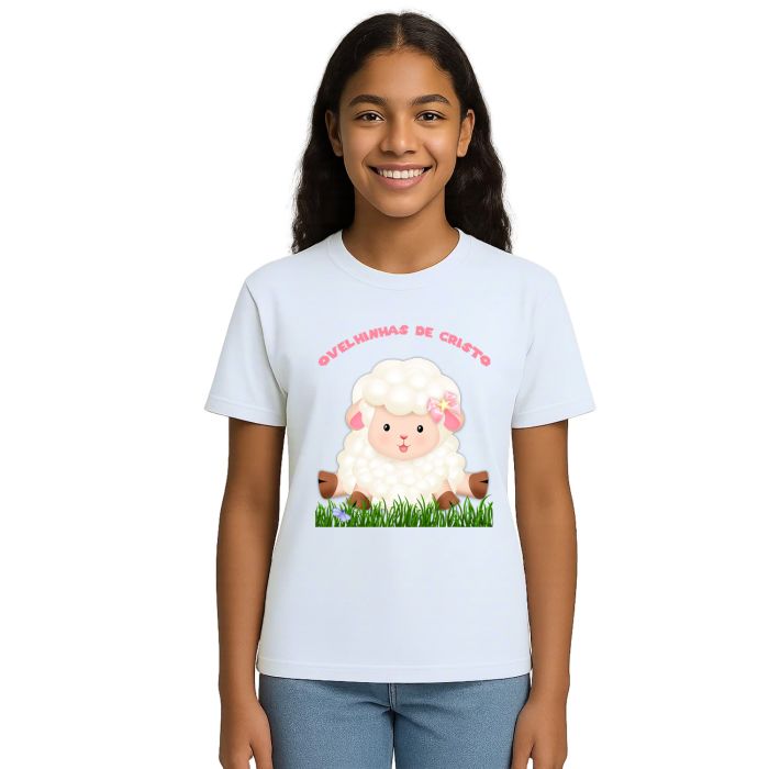Camiseta Ovelhinhas Cristo Rosa Estampa Personalizada