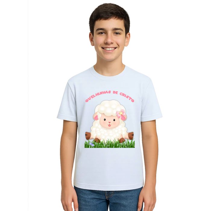 Camiseta Ovelhinhas Cristo Rosa Estampa Personalizada
