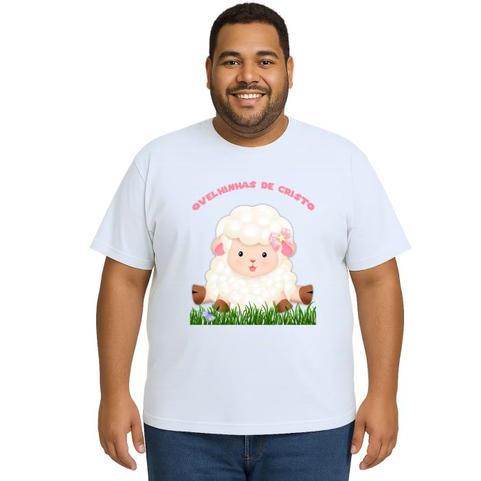 Camiseta Ovelhinhas Cristo Rosa Estampa Personalizada