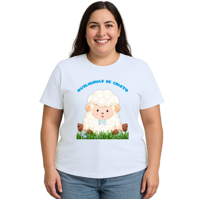Camiseta Ovelhinhas Cristo Azul Estampa Personalizada