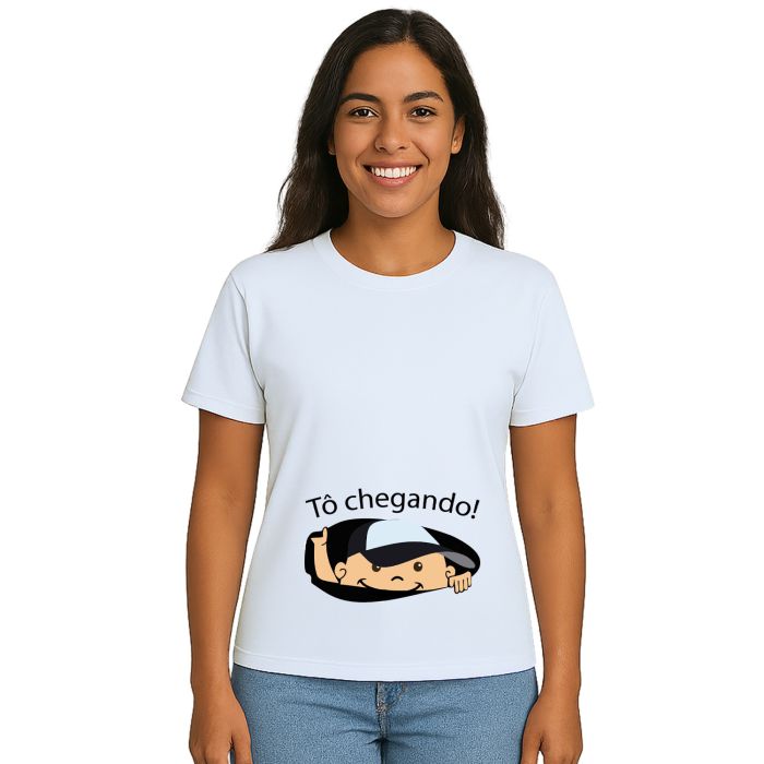 Camiseta Bebê na Barriga Tô Chegando Personalizada