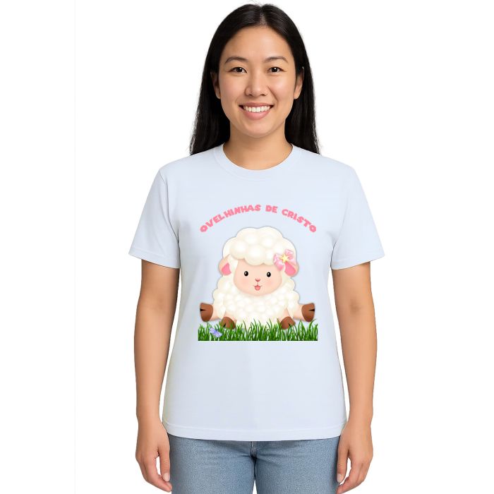 Camiseta Ovelhinhas Cristo Rosa Estampa Personalizada