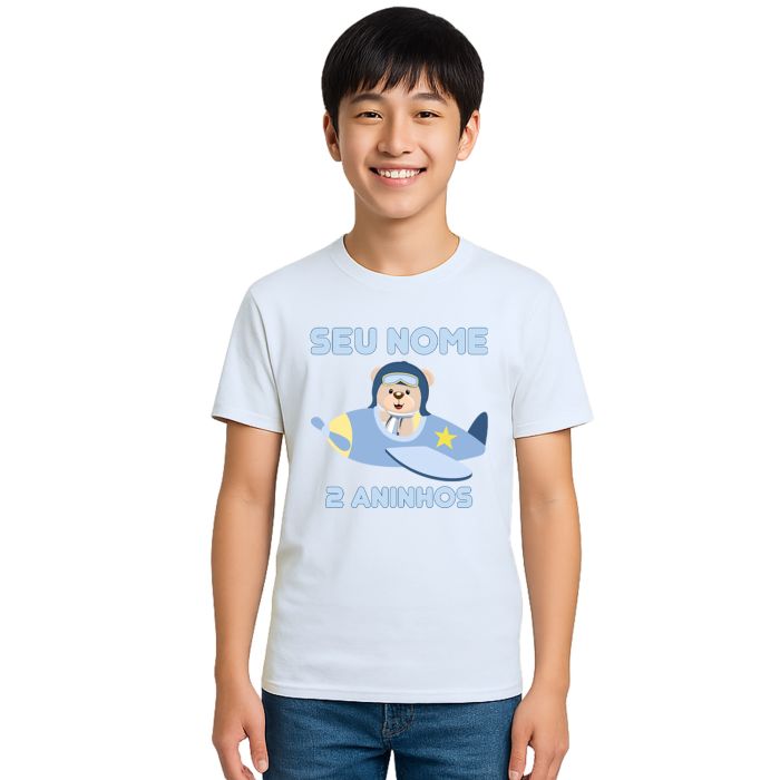 Camiseta Ursinho Aviador Avião Urso Estampa Personalizada