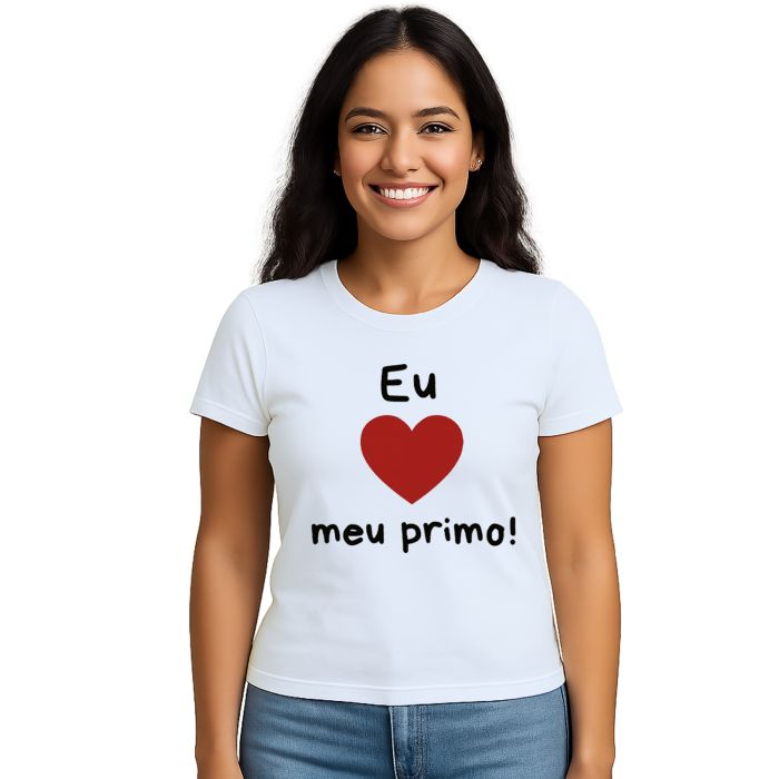Camiseta Eu Amo Meu Primo de Coração Estampa Personalizada