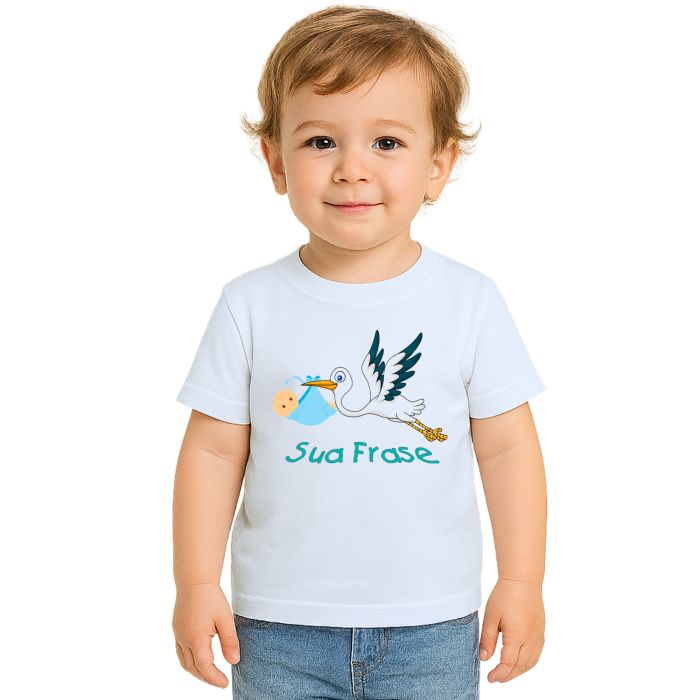 Camiseta Bebê Cegonha Grávida Estampa Personalizada